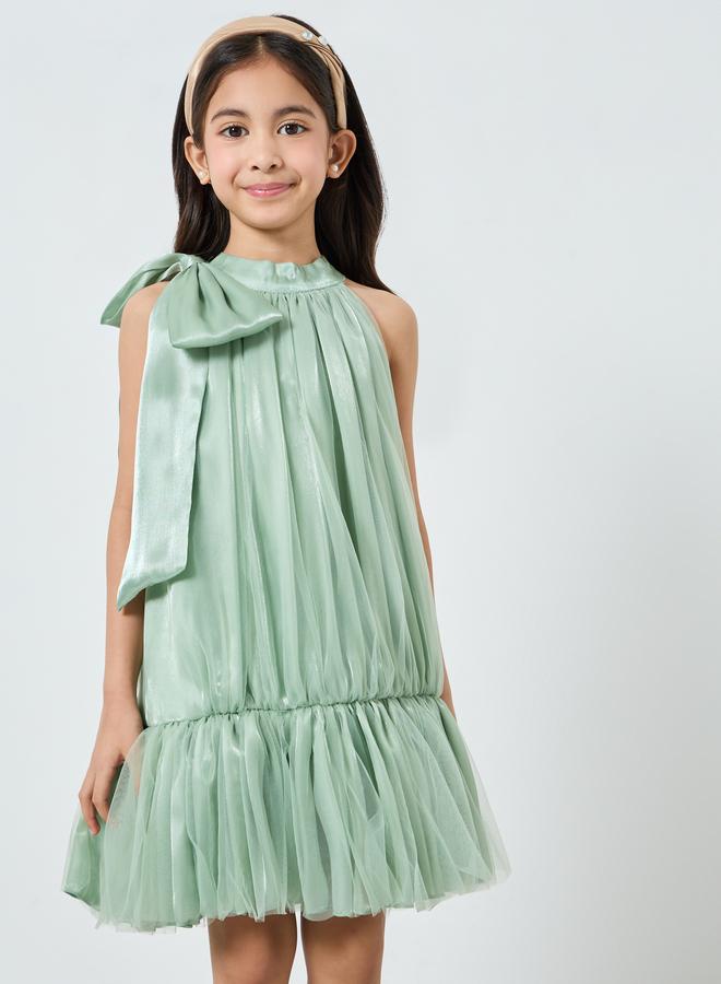 Take Two Girls Green Organza Bow Detail Ruffle Hem Dress - Image 2